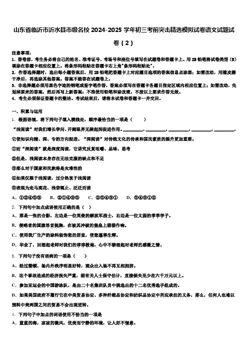 山东省临沂市沂水县市级名校2024-2025学年初三考前突击精选模拟试卷语文试题试卷(2)含解析