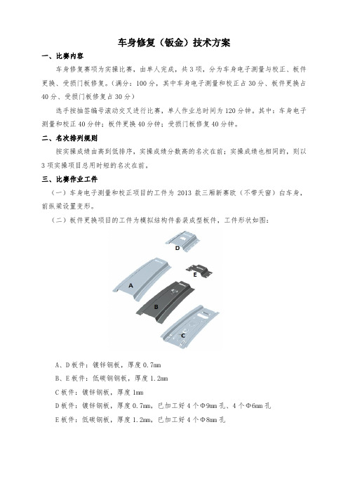 2019 年全国职业院校技能大赛中职组汽车运用与维修赛项考题钣金试题(技术方案)