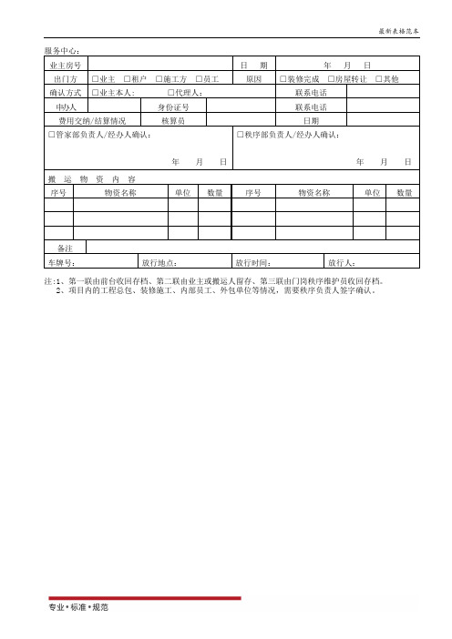 【表格】物品出门放行表(范本)