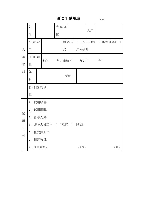 员工工作表格新员工试用表