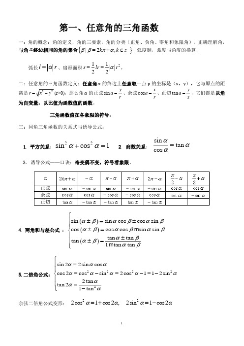 (完整版)高一数学必修4三角函数知识点及典型练习