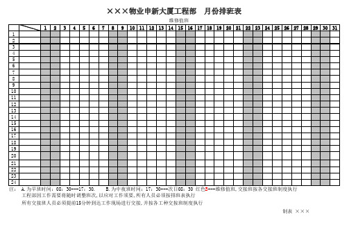 工程部  月份排班表