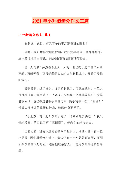 (可编辑)2021年小升初满分作文三篇