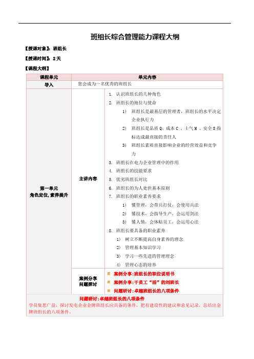 班组长管理课程大纲》