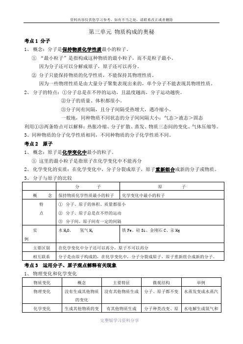 【精华】人教版九年级化学第三单元物质构成的奥秘知识点总结加必备练习题