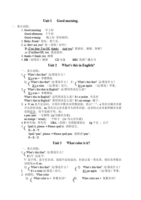 鲁教版六年级下册英语 全册重点资料讲解