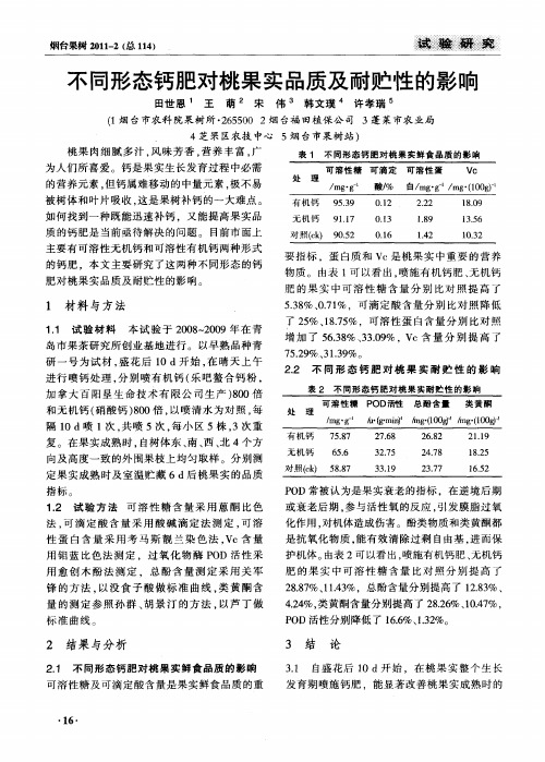 不同形态钙肥对桃果实品质及耐贮性的影响