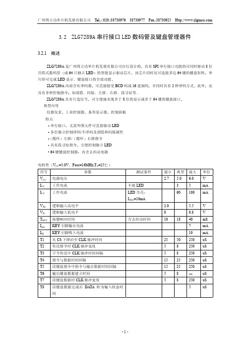 广州周立功单片机 ZLG7289A 串行接口 LED 数码管及键盘管理器件 说明书