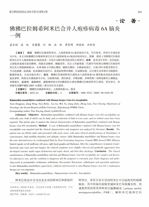 狒狒巴拉姆希阿米巴合并人疱疹病毒6A脑炎一例