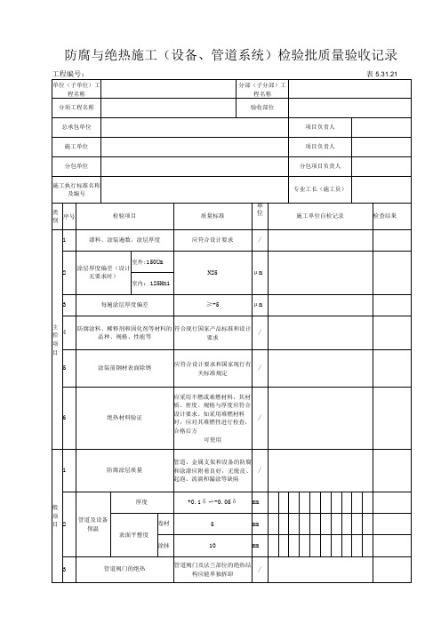 5.31.21防腐与绝热施工(设备、管道系统)检验批质量验收记录 - 副本