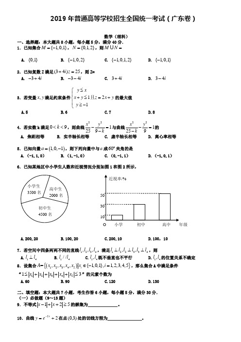 2019年全国高考广东省数学(理)试卷及答案【精校版】