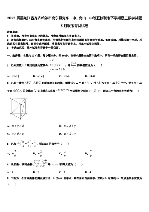 2025届黑龙江省齐齐哈尔市克东县克东一中、克山一中等五校联考下学期高三数学试题5月联考考试试卷