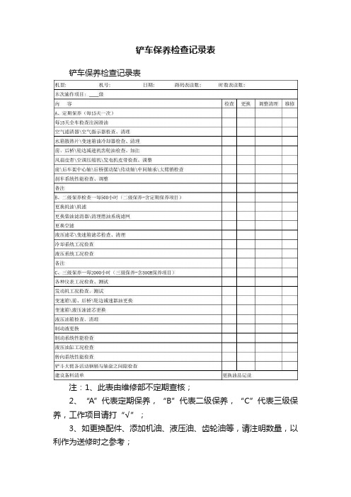 铲车保养检查记录表