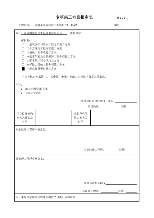 专项施工方案报审表