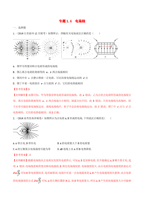 2020版高考物理专题1.4电场线(电磁部分)(含解析)