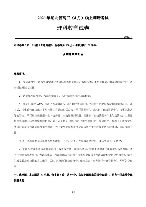 2020届湖北省高三年级4月线上调研考试数学(理)试题