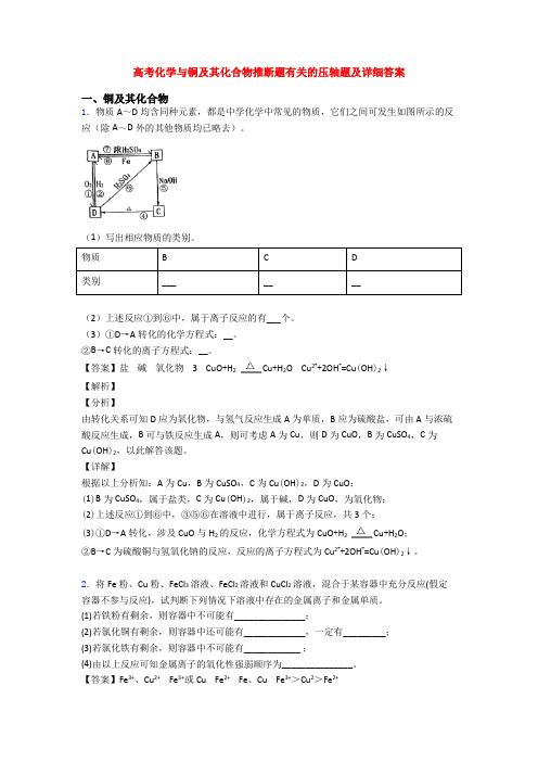 高考化学与铜及其化合物推断题有关的压轴题及详细答案