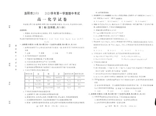 河南省洛阳市2019-2020年高一上学期期中考试化学试卷 PDF版含答案 