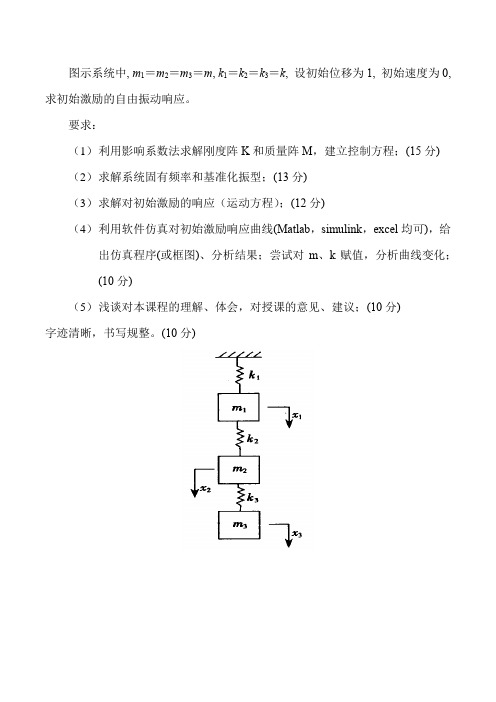 机械振动大作业-求初始激励的自由振动响应