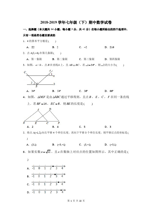 2018-2019学年七年级(下)期中数学试卷及答案解析