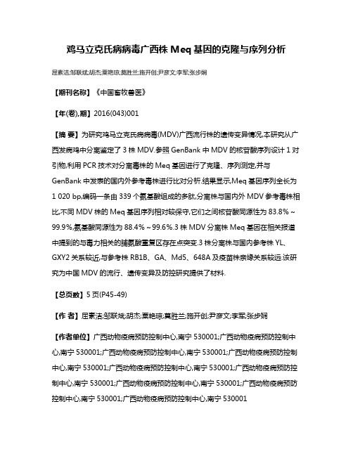 鸡马立克氏病病毒广西株Meq基因的克隆与序列分析