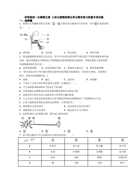 苏科版初一生物第五章 人体内废物的排出单元期末复习质量专项训练