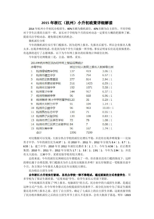 2015年浙江(杭州)小升初政策详细解读