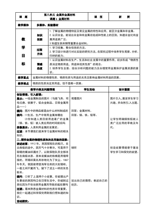 九年级化学第八单元教案教案