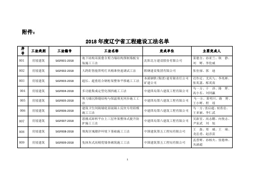 辽宁省2018年度建设工程工法名单