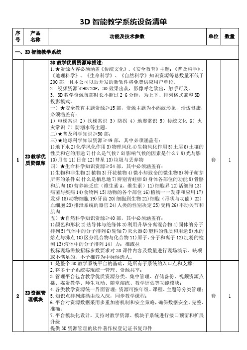 3D智能教学系统设备清单