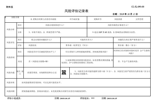 风险评估记录表采购合同填写内容存在缺陷