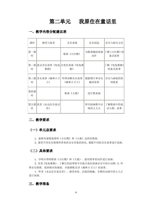 人教版二年级音乐第二单元教案内容