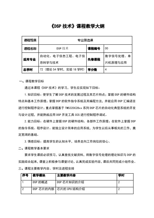 DSP技术课程教学大纲