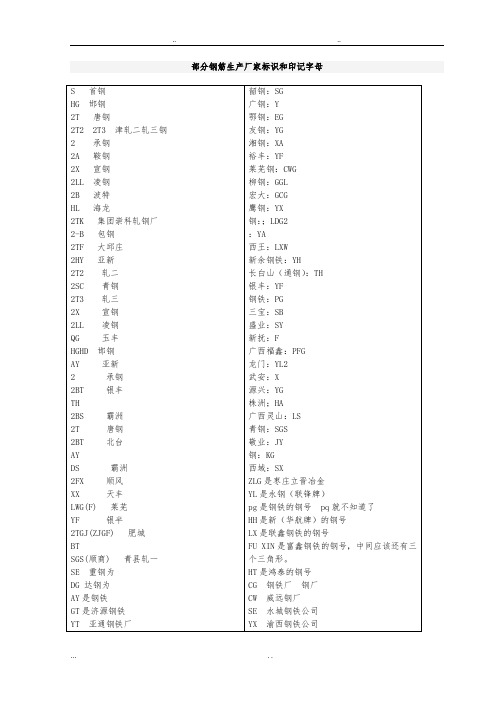 钢筋生产厂家标识与对应印记字母