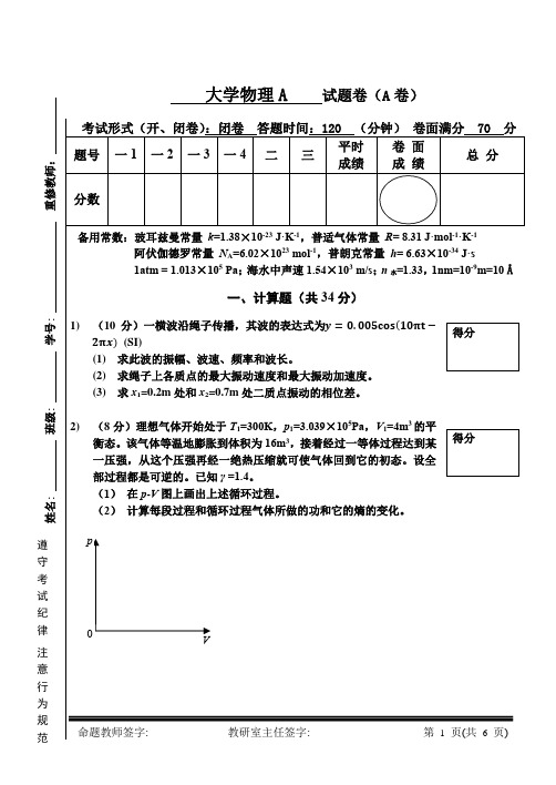 大学物理 期末考试试卷