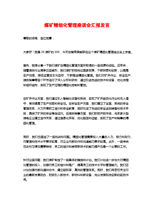 煤矿精细化管理座谈会汇报发言