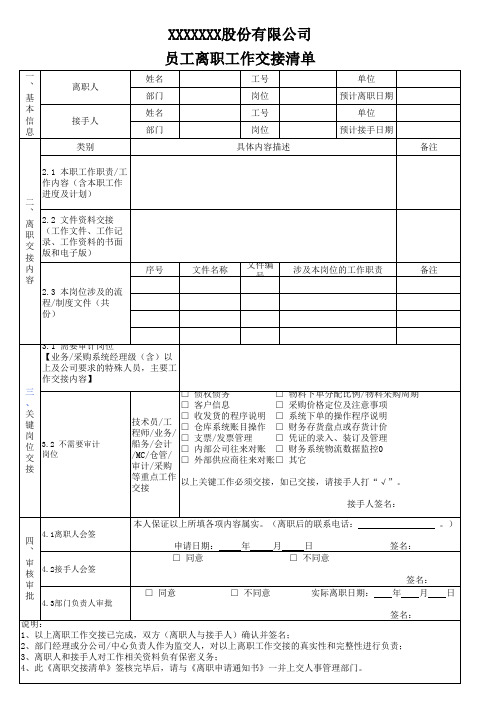 离职工作(资料)交接清单(新版)