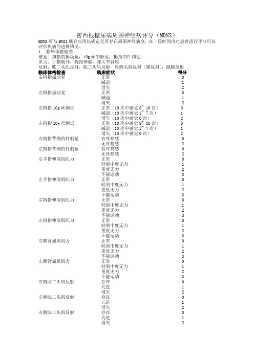 糖尿病周围神经病变的评估量表1