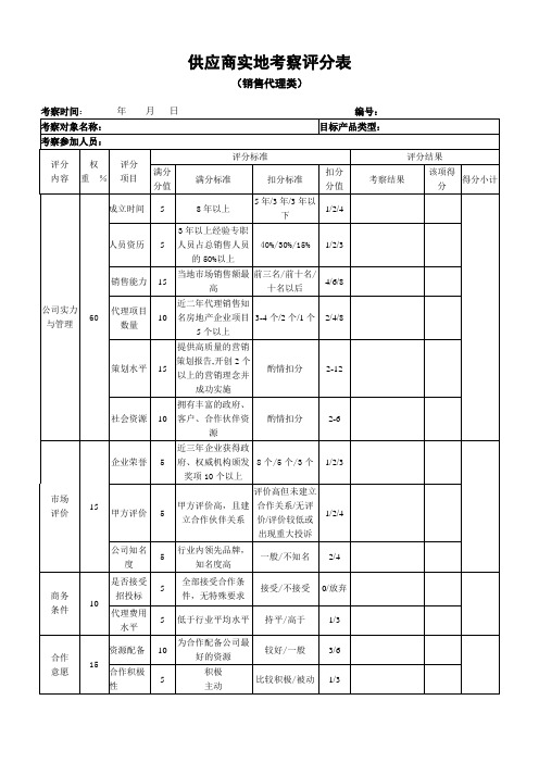 供应商实地考察评分表(销售代理类)