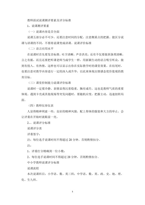 精选说课评价标准