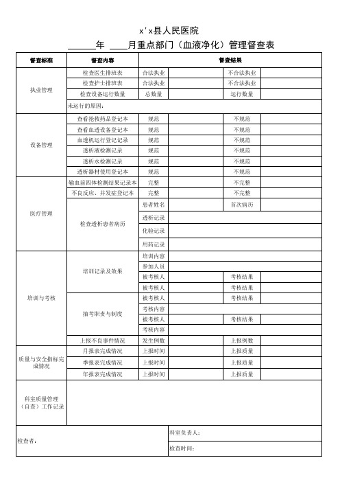 血液净化管理督查表(已整理)(侯)