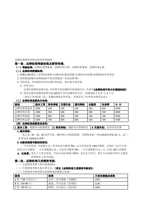 品牌经理绩效考核及薪酬管理制度