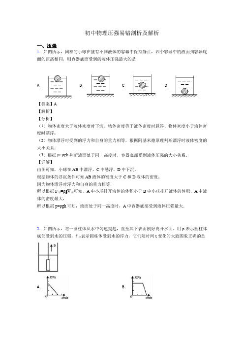 初中物理压强易错剖析及解析