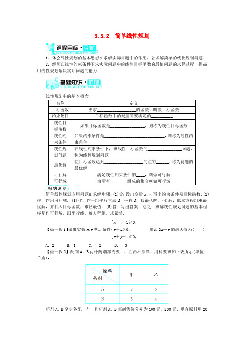 高中数学 第三章 不等式 3.5 二元一次不等式(组)与简单的线性规划问题 3.5.2 简单线性规划