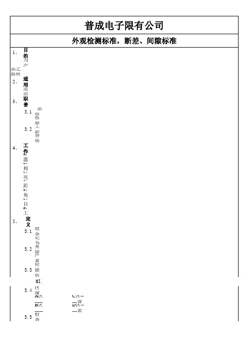 外观检测标准-断差、间隙标准