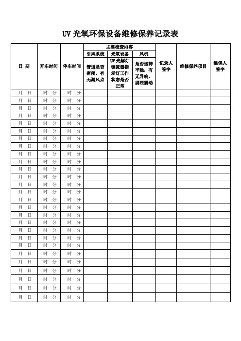 UV光氧环保设备维修保养记录表