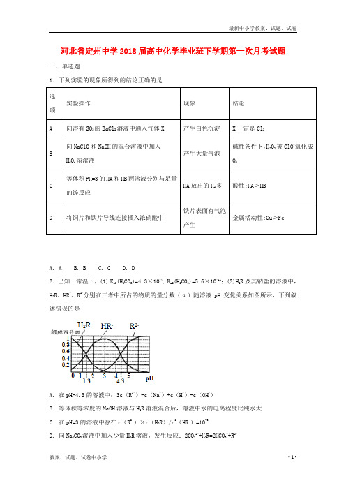 2018届高中化学毕业班下学期第一次月考试题