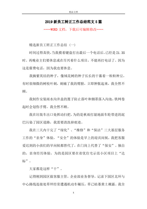 2019新员工转正工作总结范文5篇
