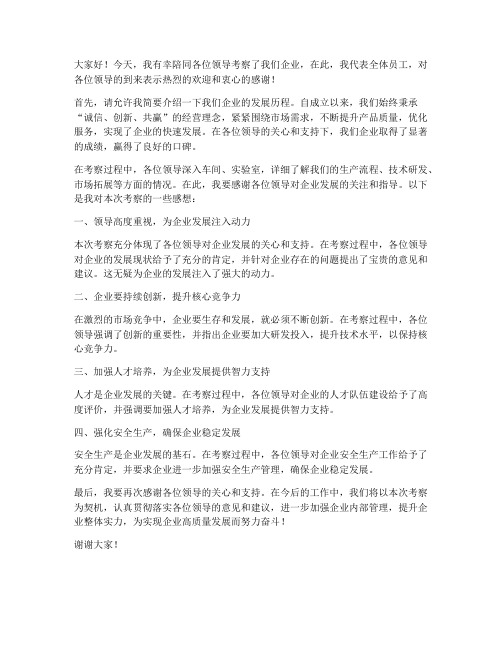 领导考察企业后发言稿范文