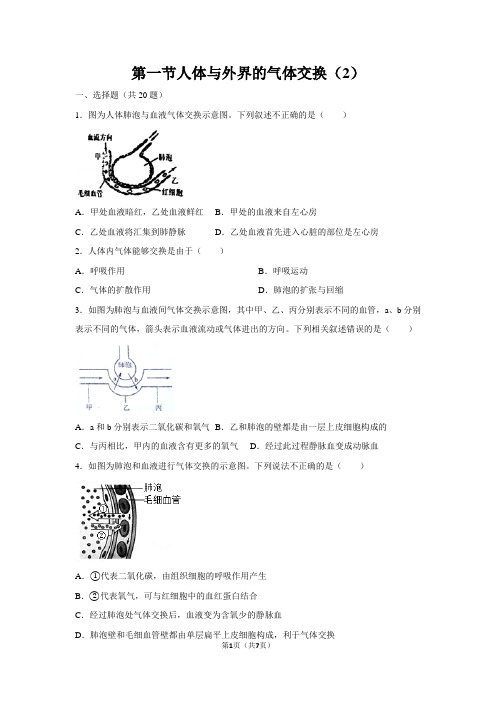 七下生物第二章第一节《人体与外界的气体交换》练习题(2)